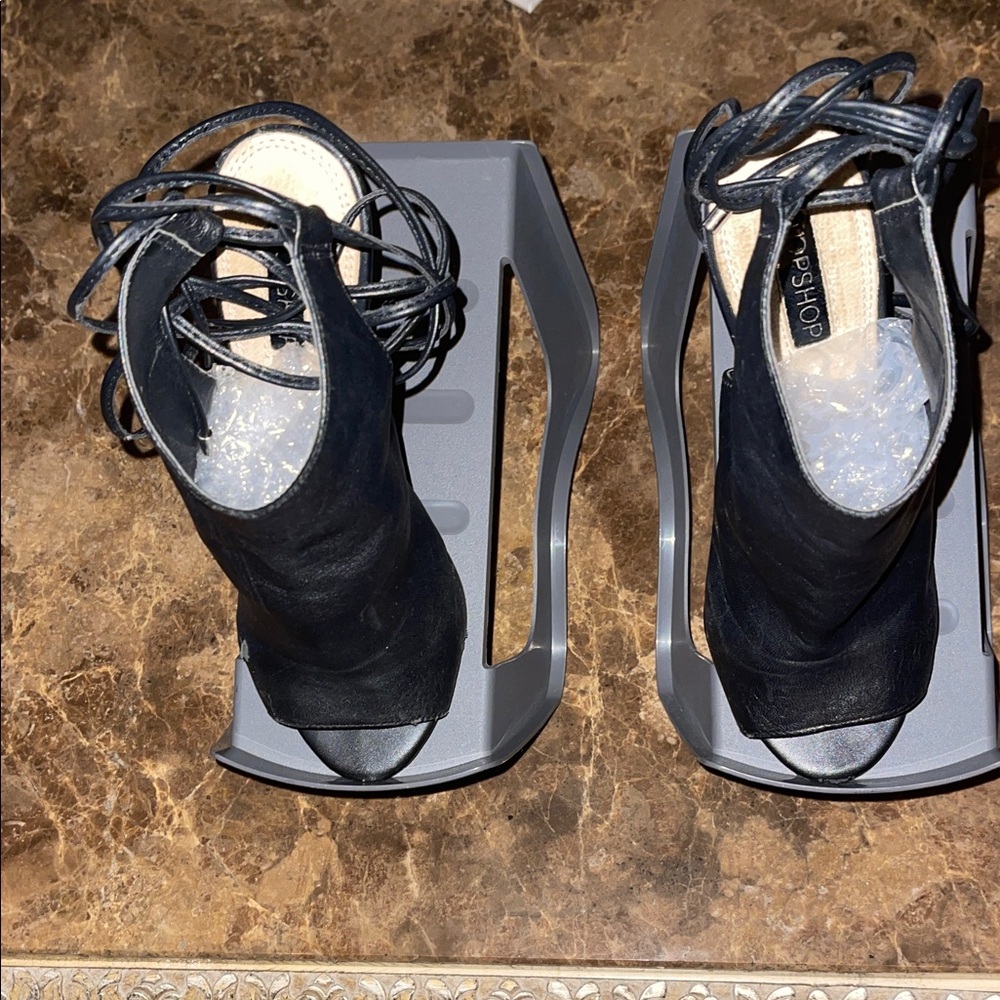 Topshop size4/37 Black Open-Toe Lace-Up Heels preloved lil TLC needs